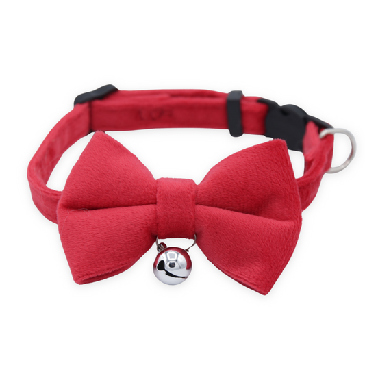 ❤️ Heartfire – Red Velvet Bowtie + Bell Cat Collar