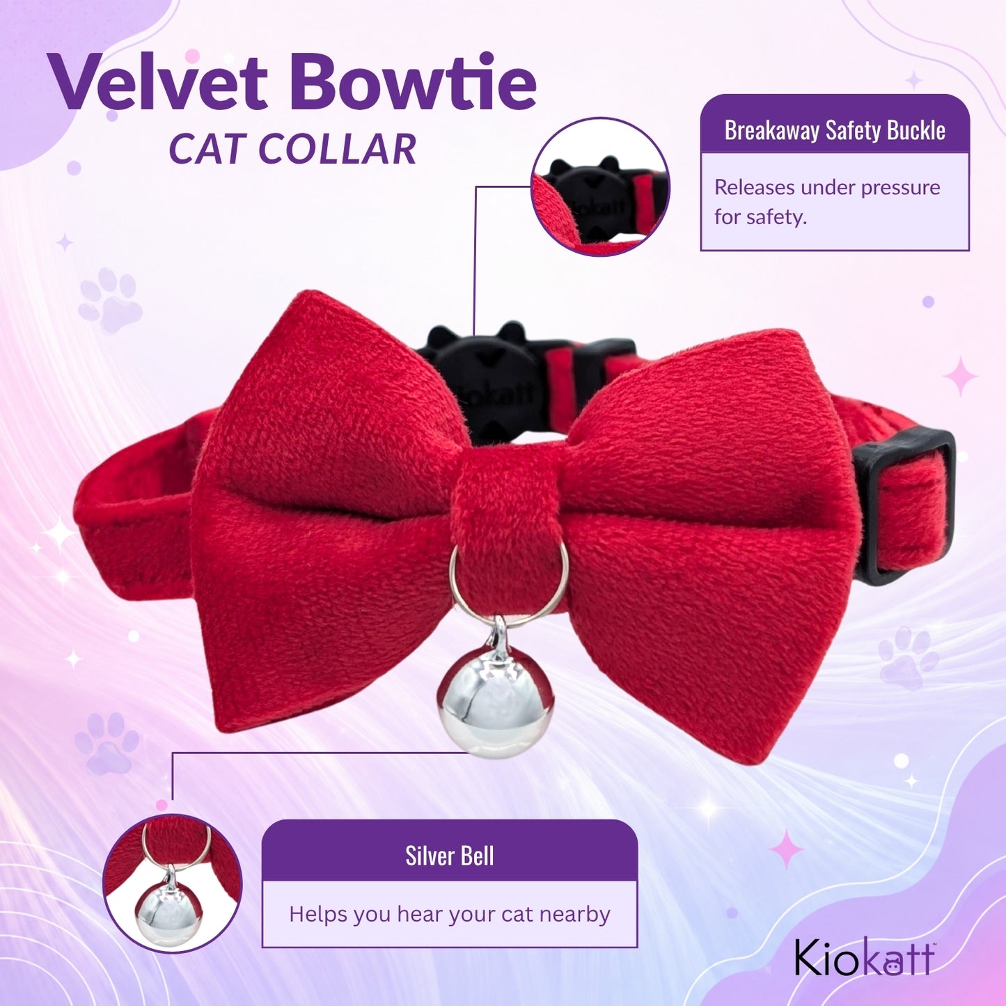 Red Velvet Bowtie + Bell Cat Collar