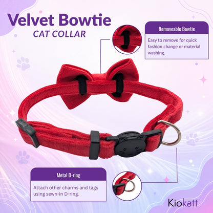 Red Velvet Bowtie + Bell Cat Collar