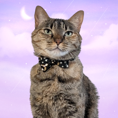 Midnight Moon – Black Celestial Nylon Bowtie Cat Collar