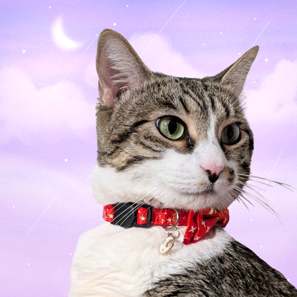 Lunar Ember – Red Celestial Nylon Bowtie Cat Collar
