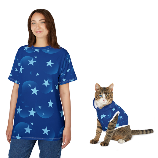 Cosmic Companions – Starry Matching Blue Bubbles Clothing Set for Pet Parents & Cats