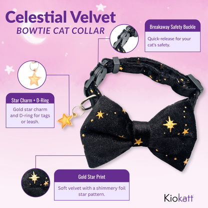 Black Celestial Velvet Bowtie Cat Collar