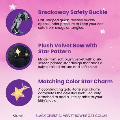 Midnight Moon – Black Celestial Velvet Bowtie Cat Collar