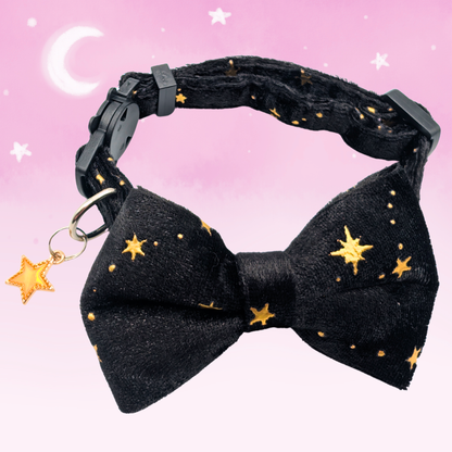 Black Celestial Velvet Bowtie Cat Collar