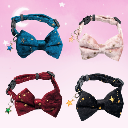 Pink Celestial Velvet Bowtie Cat Collar
