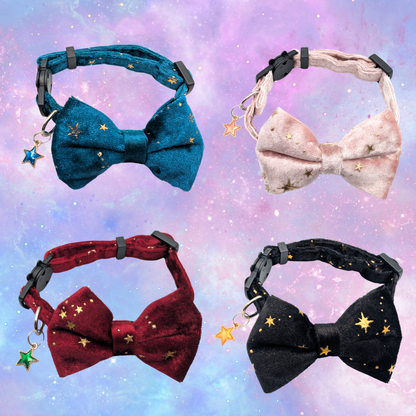 Lunar Ember – Red Celestial Velvet Bowtie Cat Collar