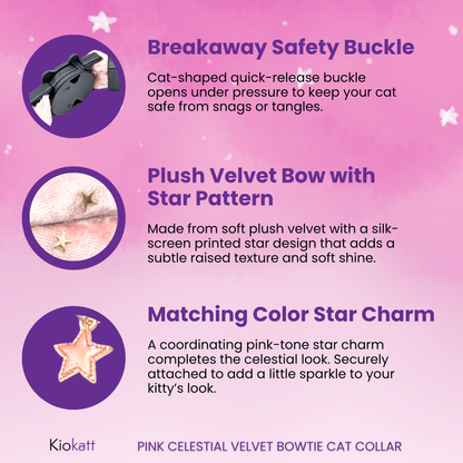 Starlit Blush – Pink Celestial Velvet Bowtie Cat Collar