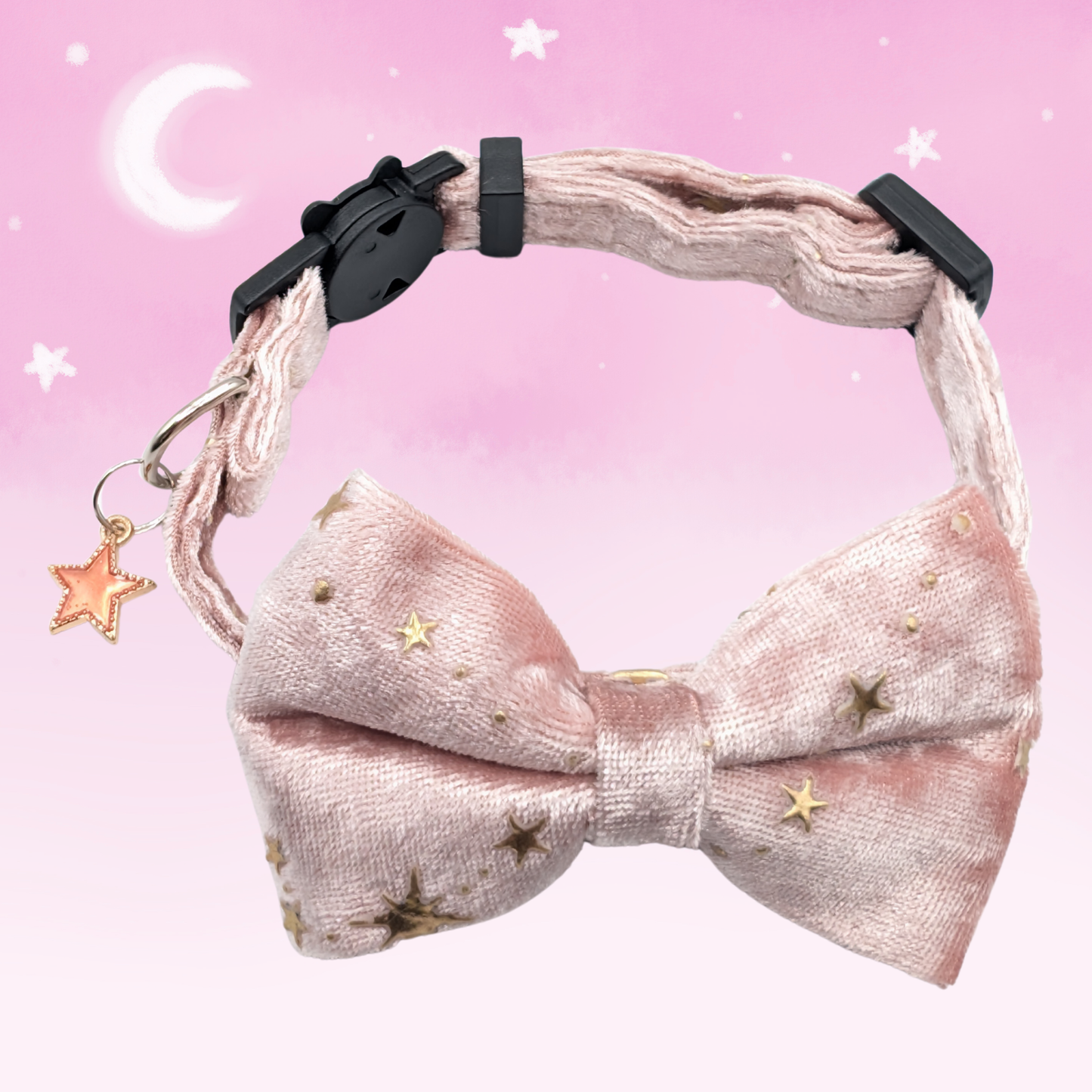 Pink Celestial Velvet Bowtie Cat Collar