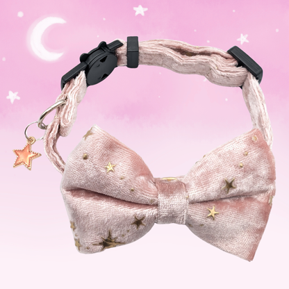 Pink Celestial Velvet Bowtie Cat Collar