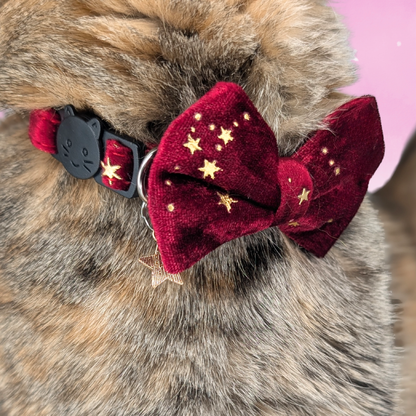 Red Celestial Velvet Bowtie Cat Collar