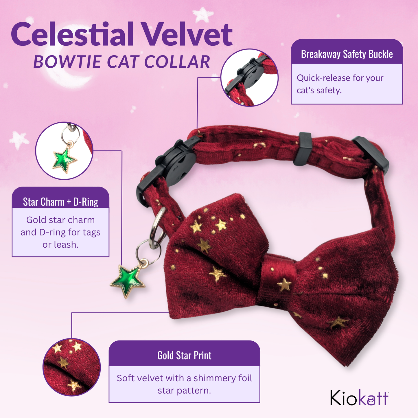 Red Celestial Velvet Bowtie Cat Collar