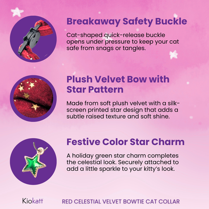 Lunar Ember – Red Celestial Velvet Bowtie Cat Collar