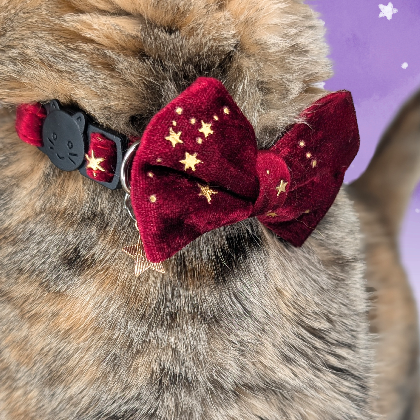 Lunar Ember – Red Celestial Velvet Bowtie Cat Collar