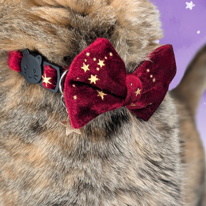 Lunar Ember – Red Celestial Velvet Bowtie Cat Collar