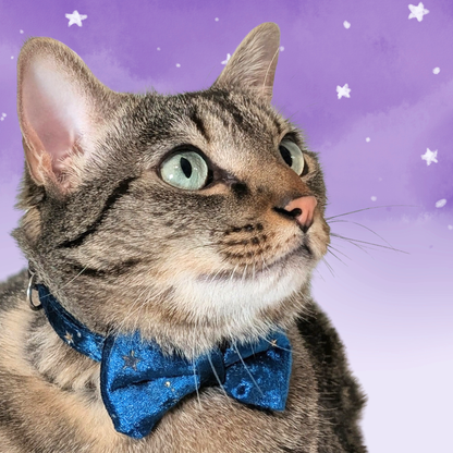 Cosmic Twilight – Teal Celestial Velvet Bowtie Cat Collar