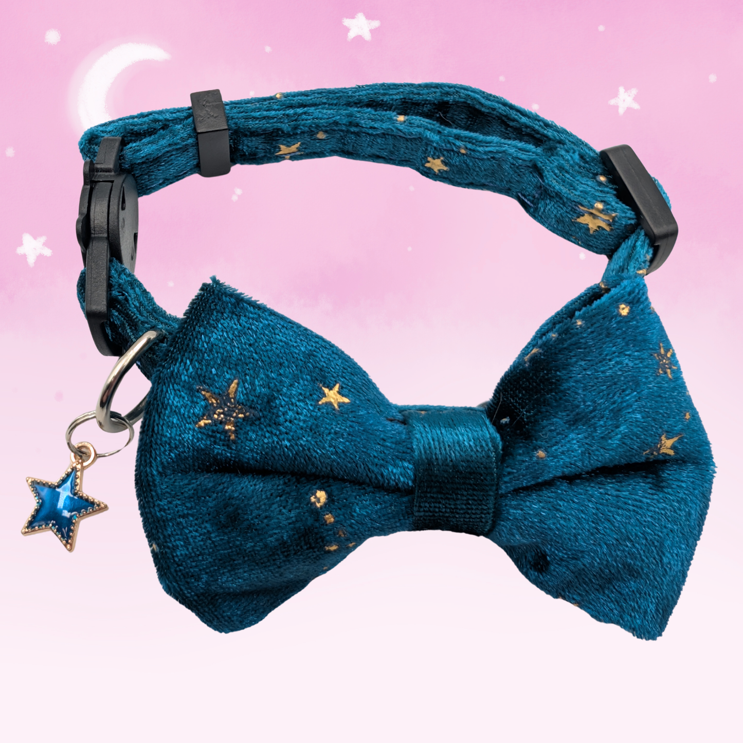 Teal Celestial Velvet Bowtie Cat Collar