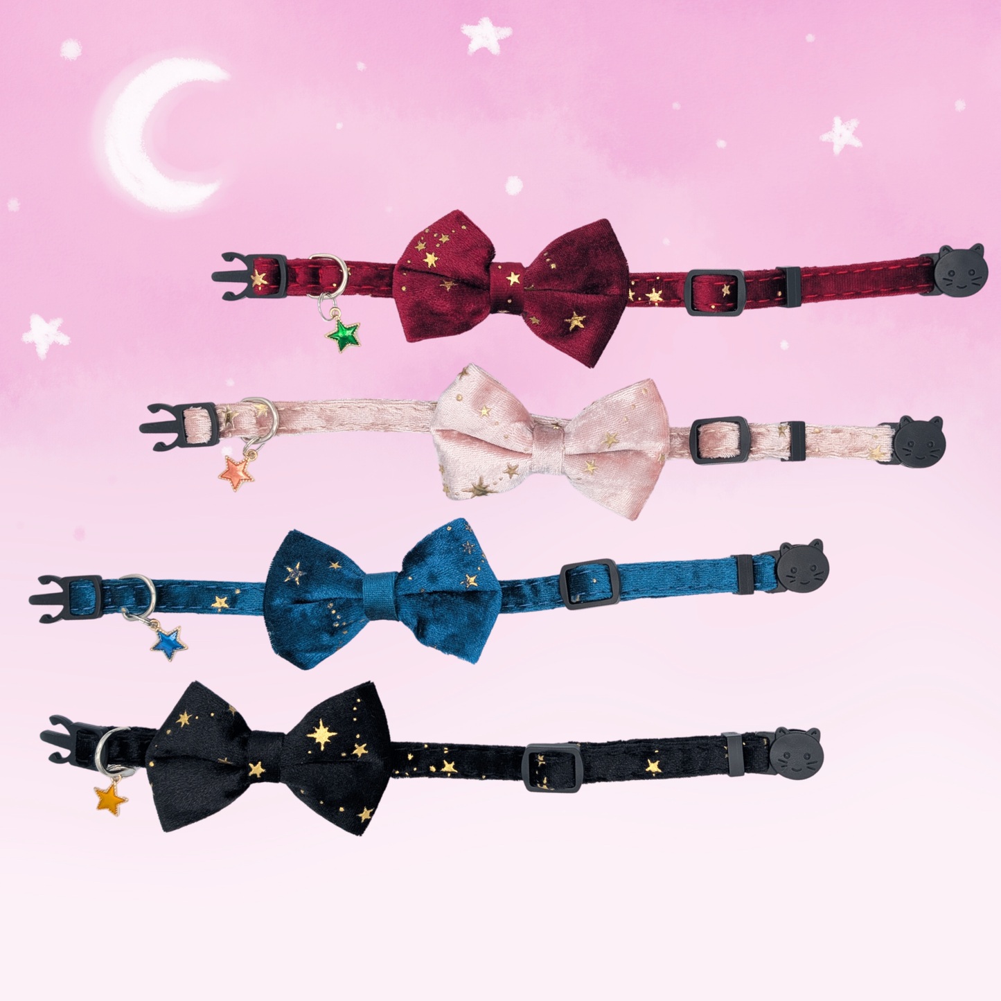 Red Celestial Velvet Bowtie Cat Collar