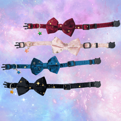 Starlit Blush – Pink Celestial Velvet Bowtie Cat Collar