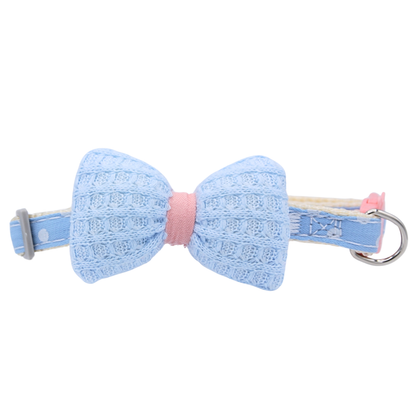 Blue Knit Bow + Dotted Cat Collar