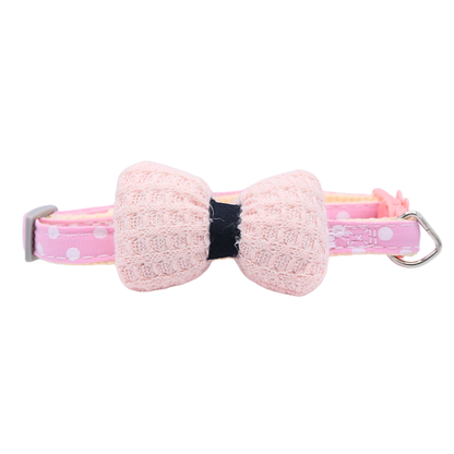 Pink Knit Bow + Dotted Cat Collar