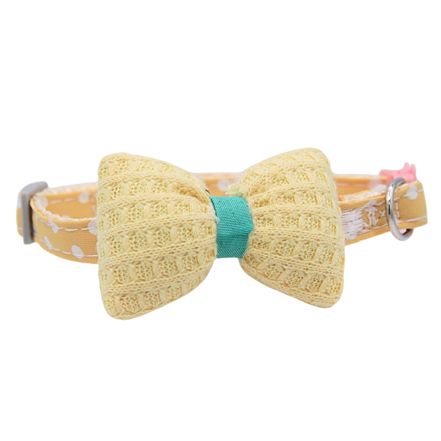 Yellow Knit Bow + Dotted Cat Collar