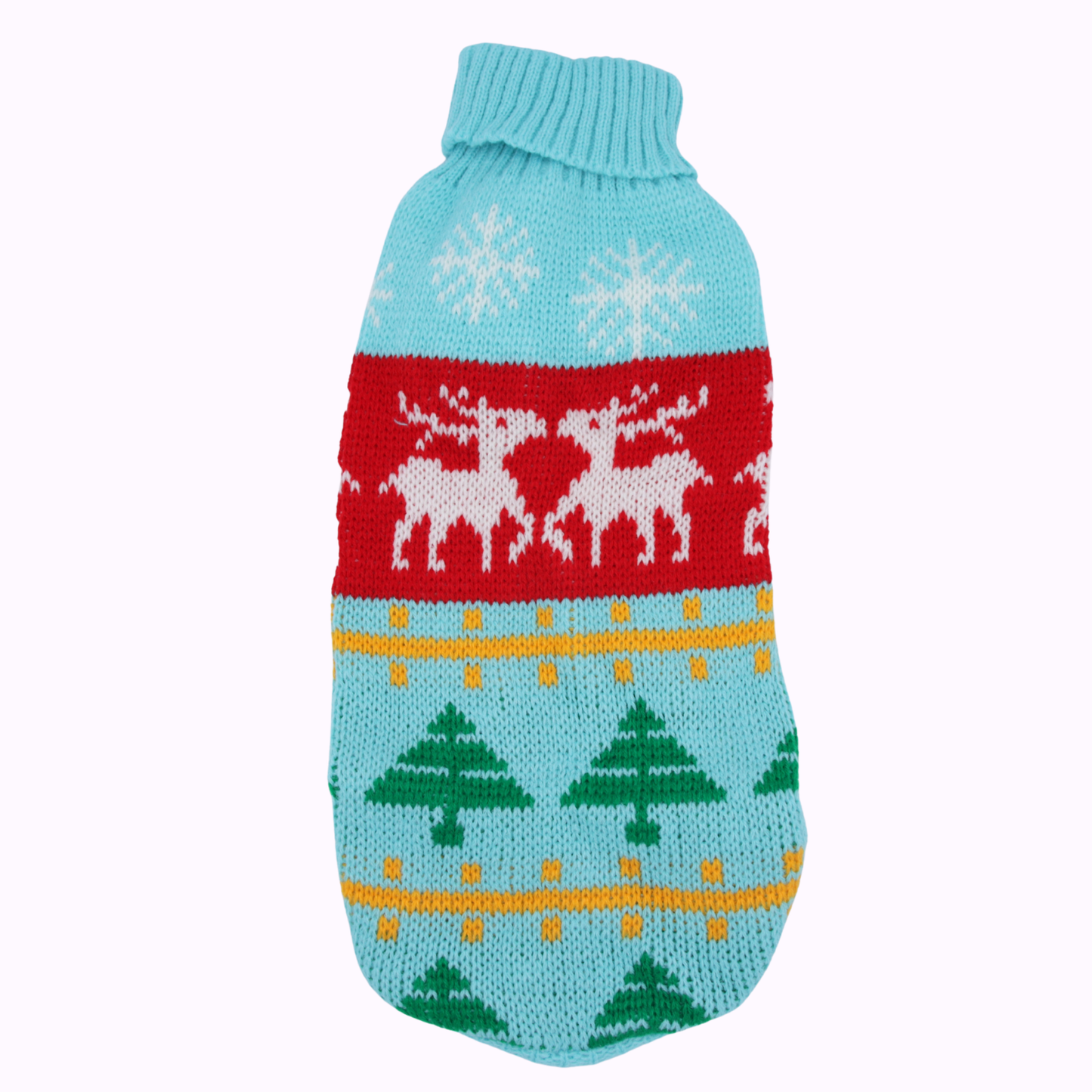 Holiday Knit Pet Sweater – Blue Reindeer Pattern for Cats & Small Dogs