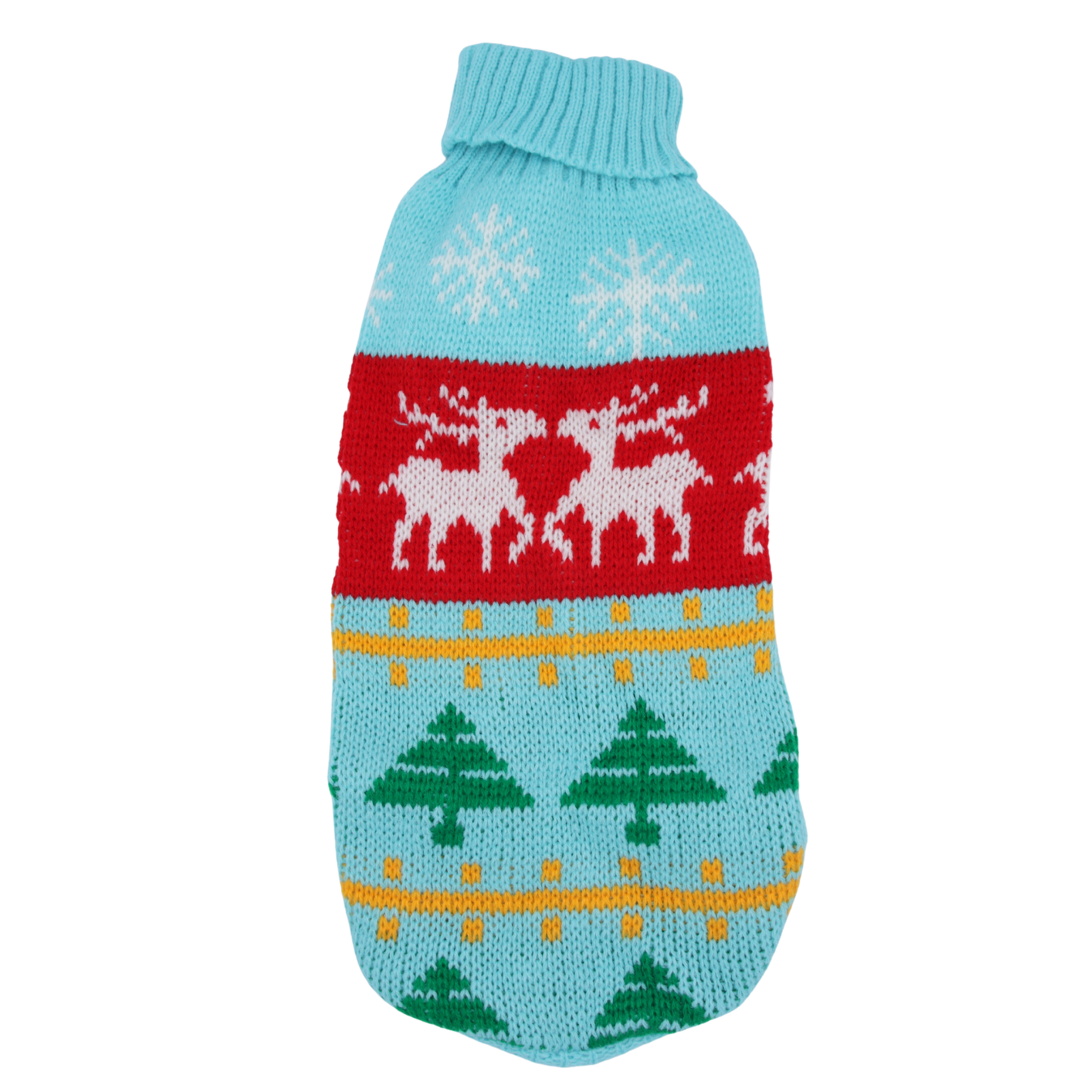Holiday Knit Pet Sweater – Blue Reindeer Pattern for Cats & Small Dogs