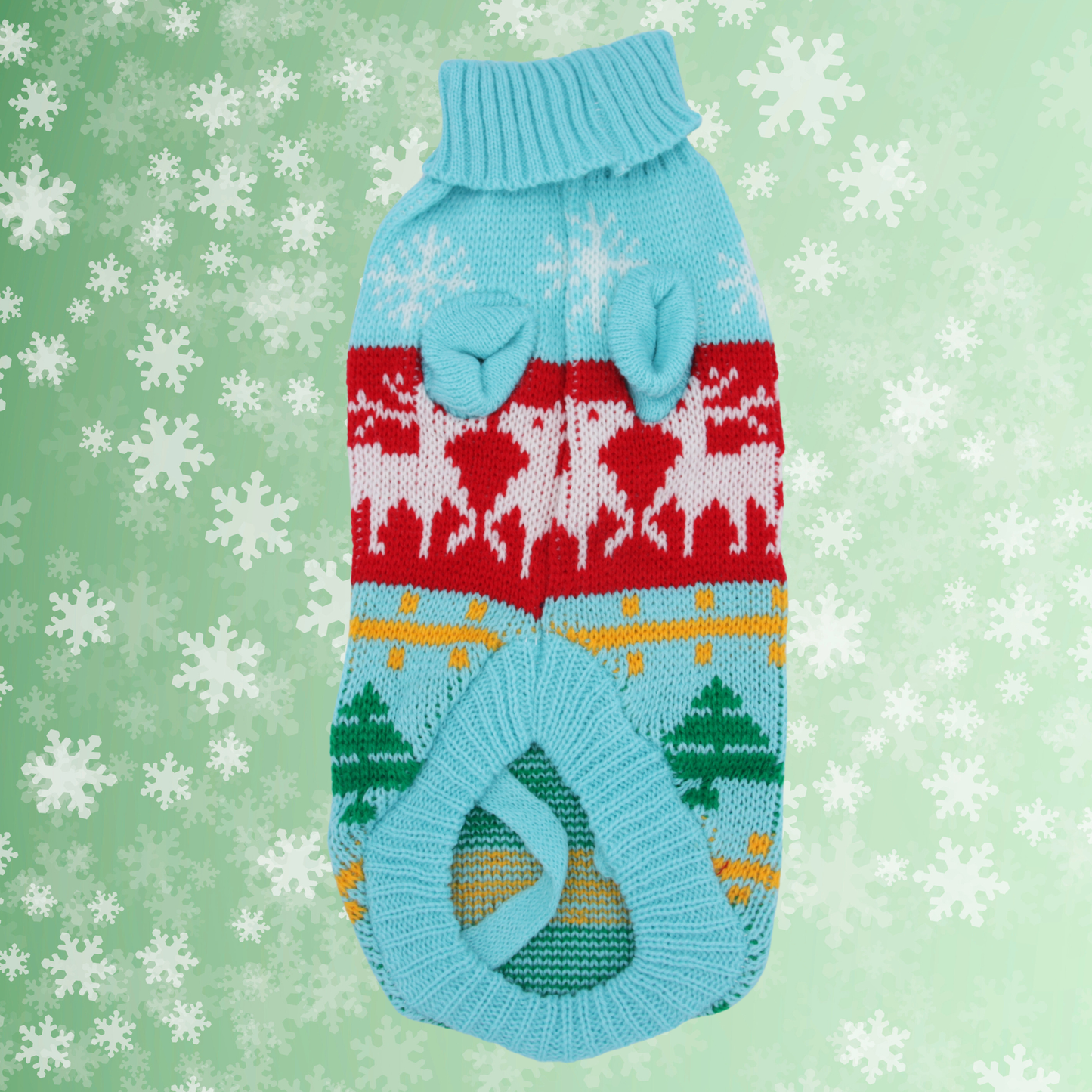 Holiday Knit Pet Sweater – Blue Reindeer Pattern for Cats & Small Dogs