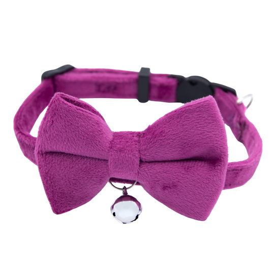 💜 Majestic Plum – Velvet Bowtie + Bell Cat Collar