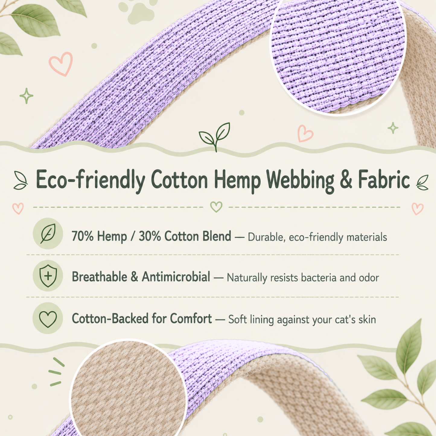 Purple Hemp Cotton Bowtie Cat Collar