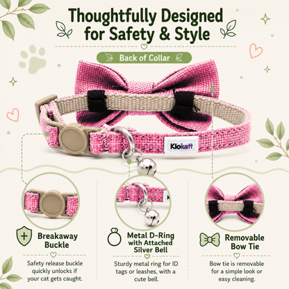 Pink Hemp Cotton Bowtie Cat Collar
