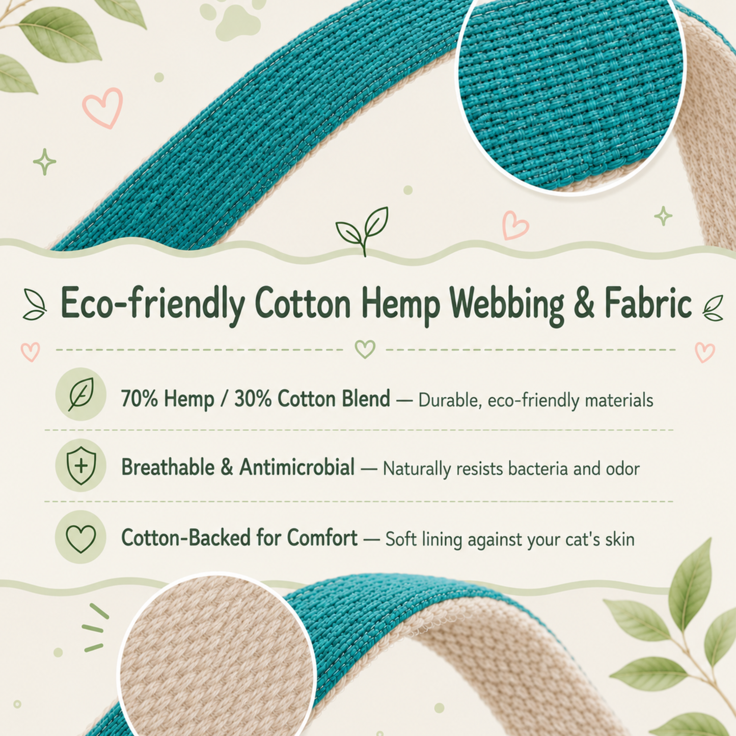 Teal Hemp Cotton Bowtie Cat Collar