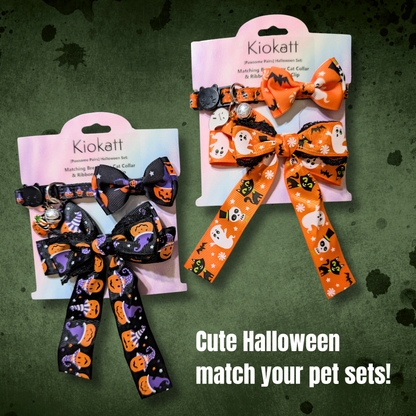 Halloween Pawsome pair - purple black hair bow and cat collar