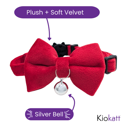 Heartfire – Red Velvet Bowtie + Bell Cat Collar