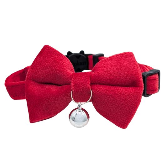 Heartfire – Red Velvet Bowtie + Bell Cat Collar