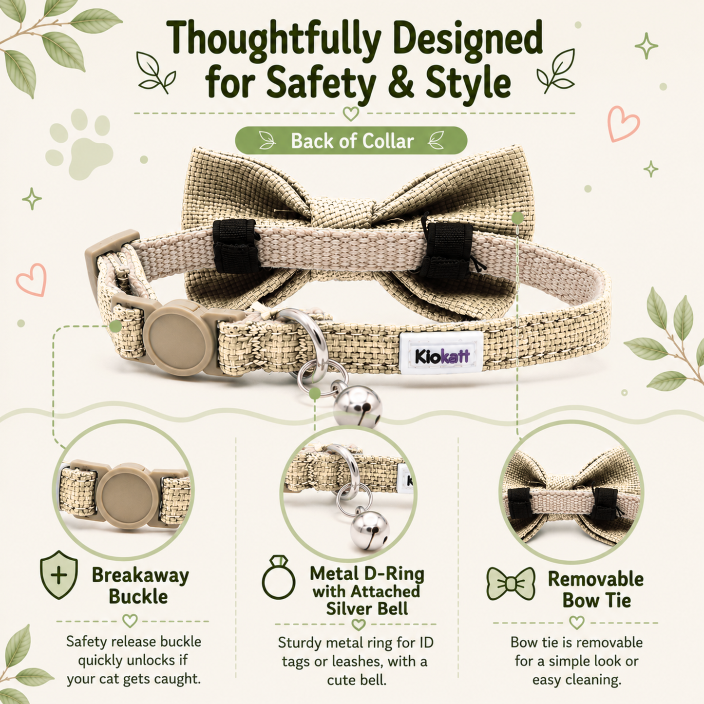 Tan Hemp Cotton Bowtie Cat Collar