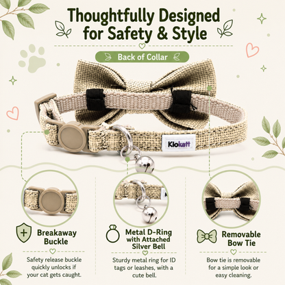 Tan Hemp Cotton Bowtie Cat Collar