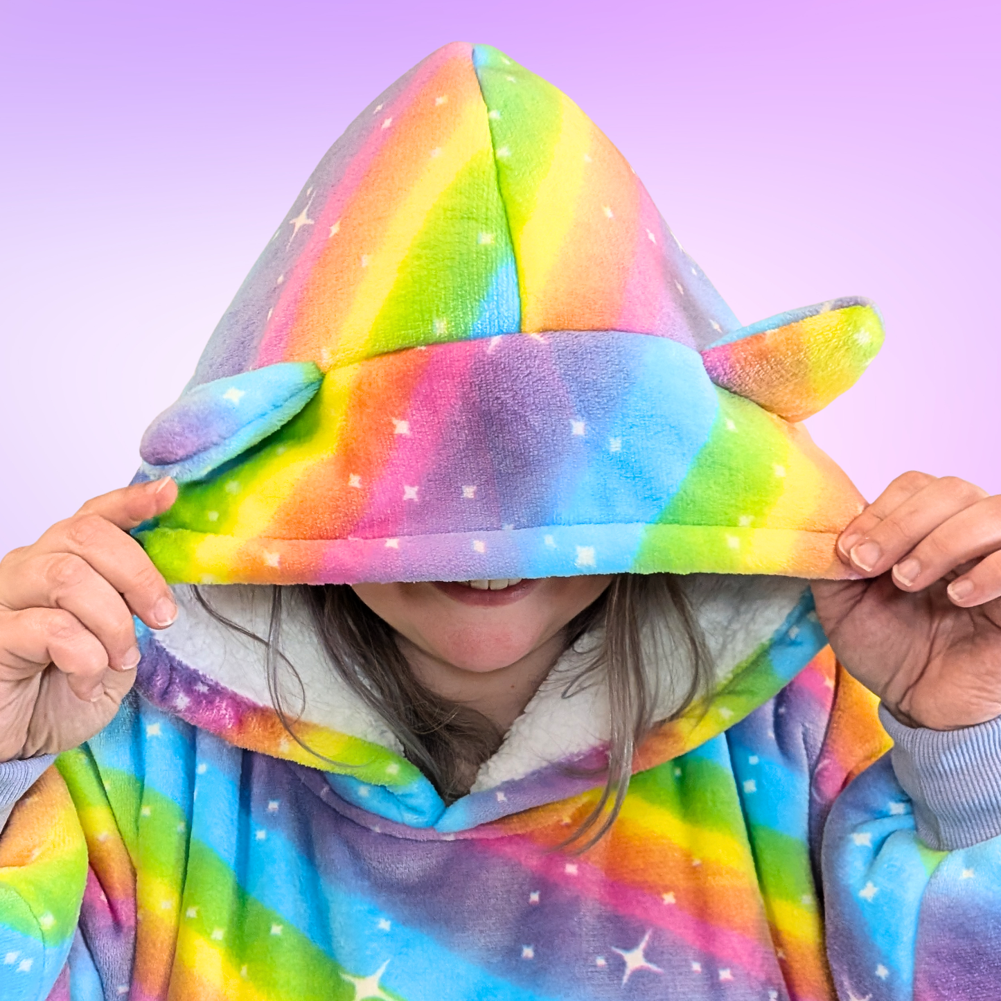 Rainbow Star Cat Ear Oversized Hoodie Blanket