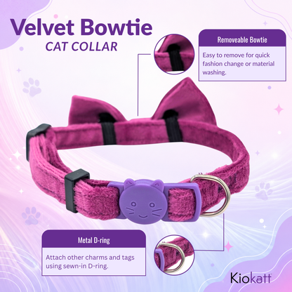Purple Velvet Bowtie + Bell Cat Collar