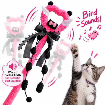 Pink & Black Angel Wing Cat Wand Toy