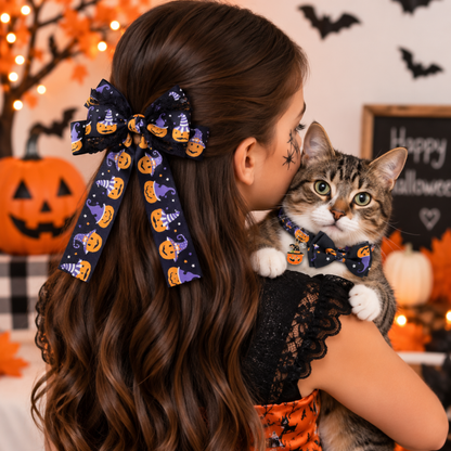 Halloween Pawsome pair - purple black hair bow and cat collar