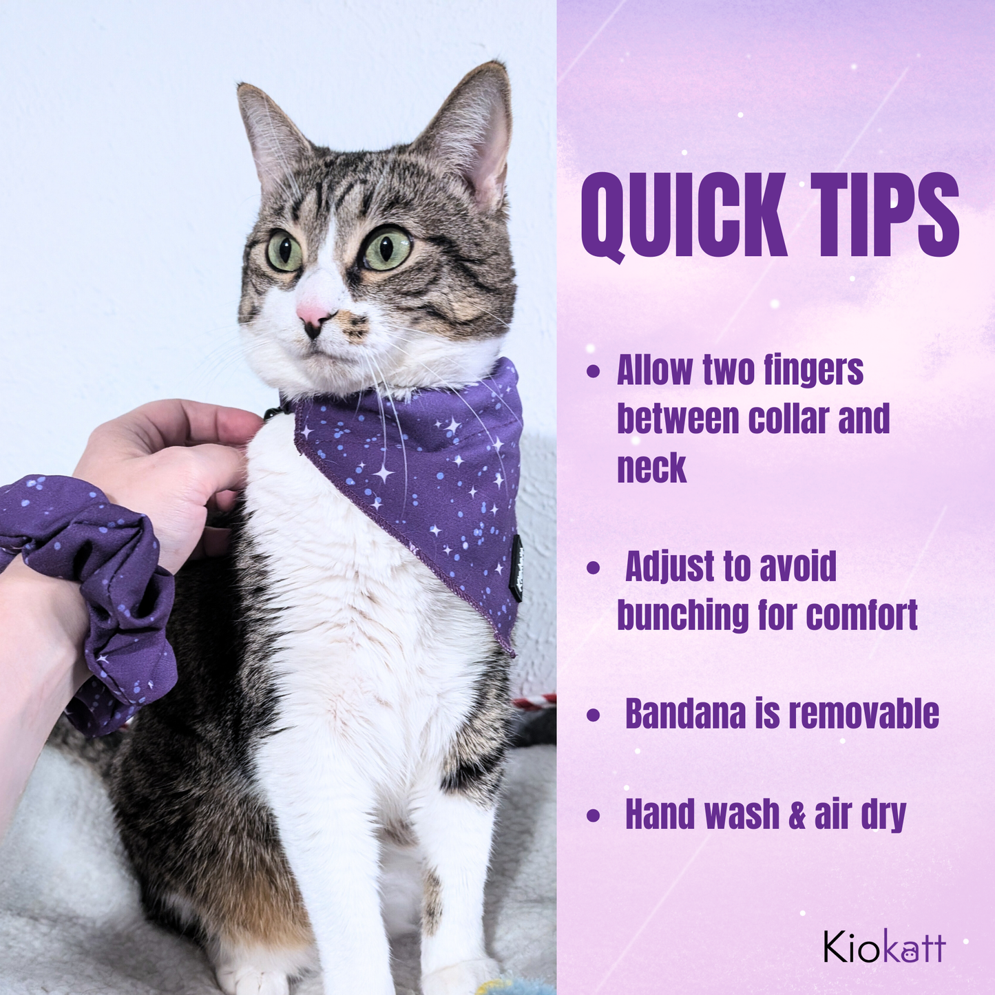 Pawsome Pair – Purple Stars Bandana Cat Collar + Matching Scrunchie
