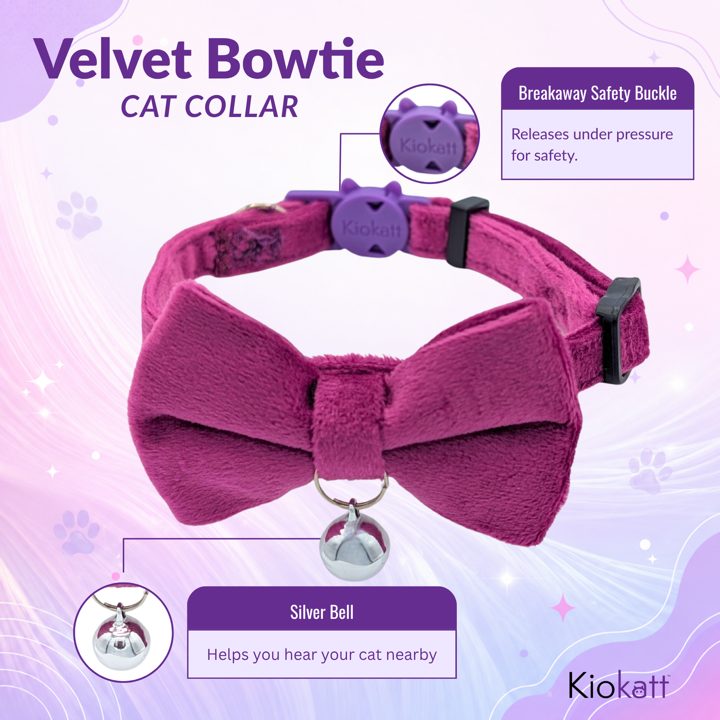 Purple Velvet Bowtie + Bell Cat Collar