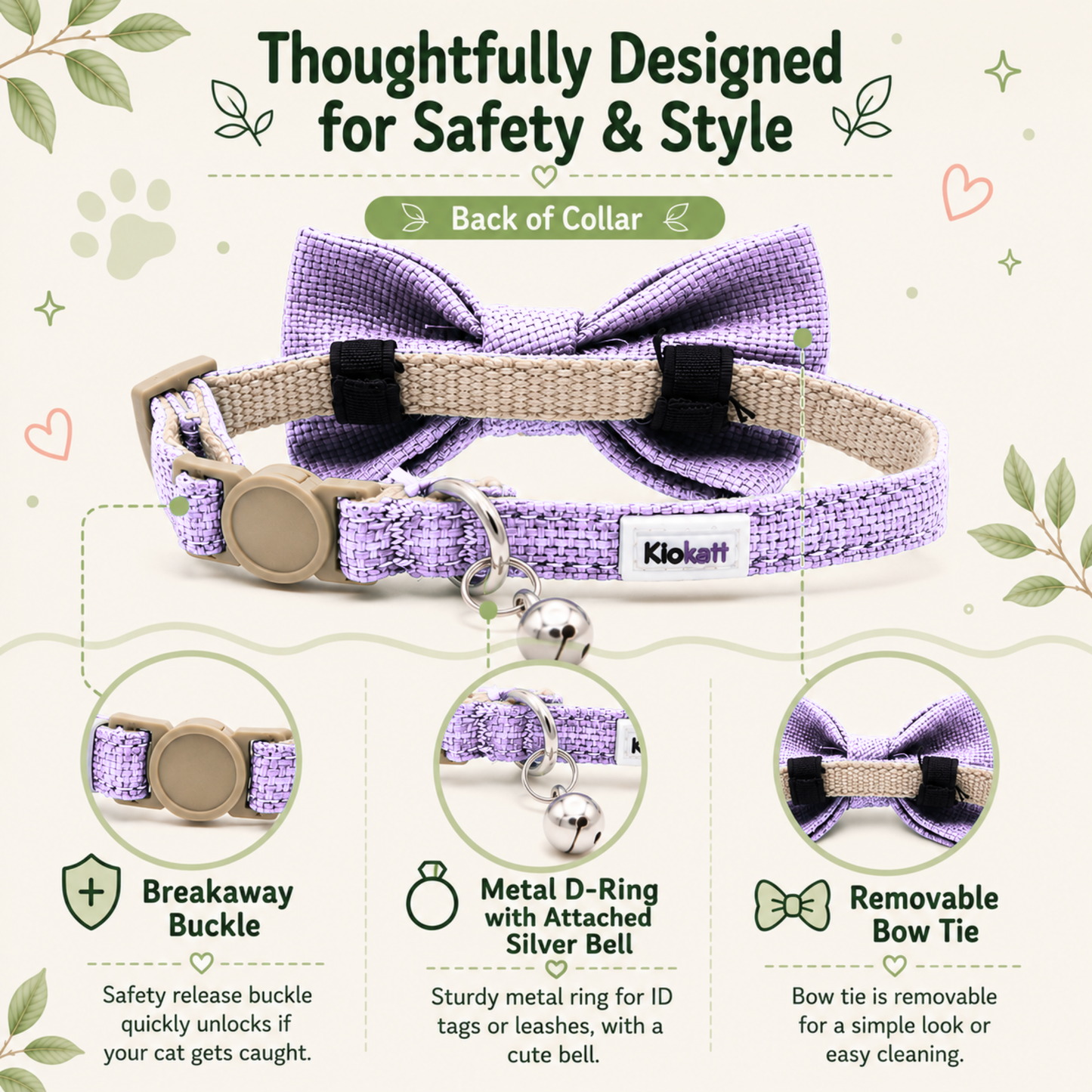 Purple Hemp Cotton Bowtie Cat Collar