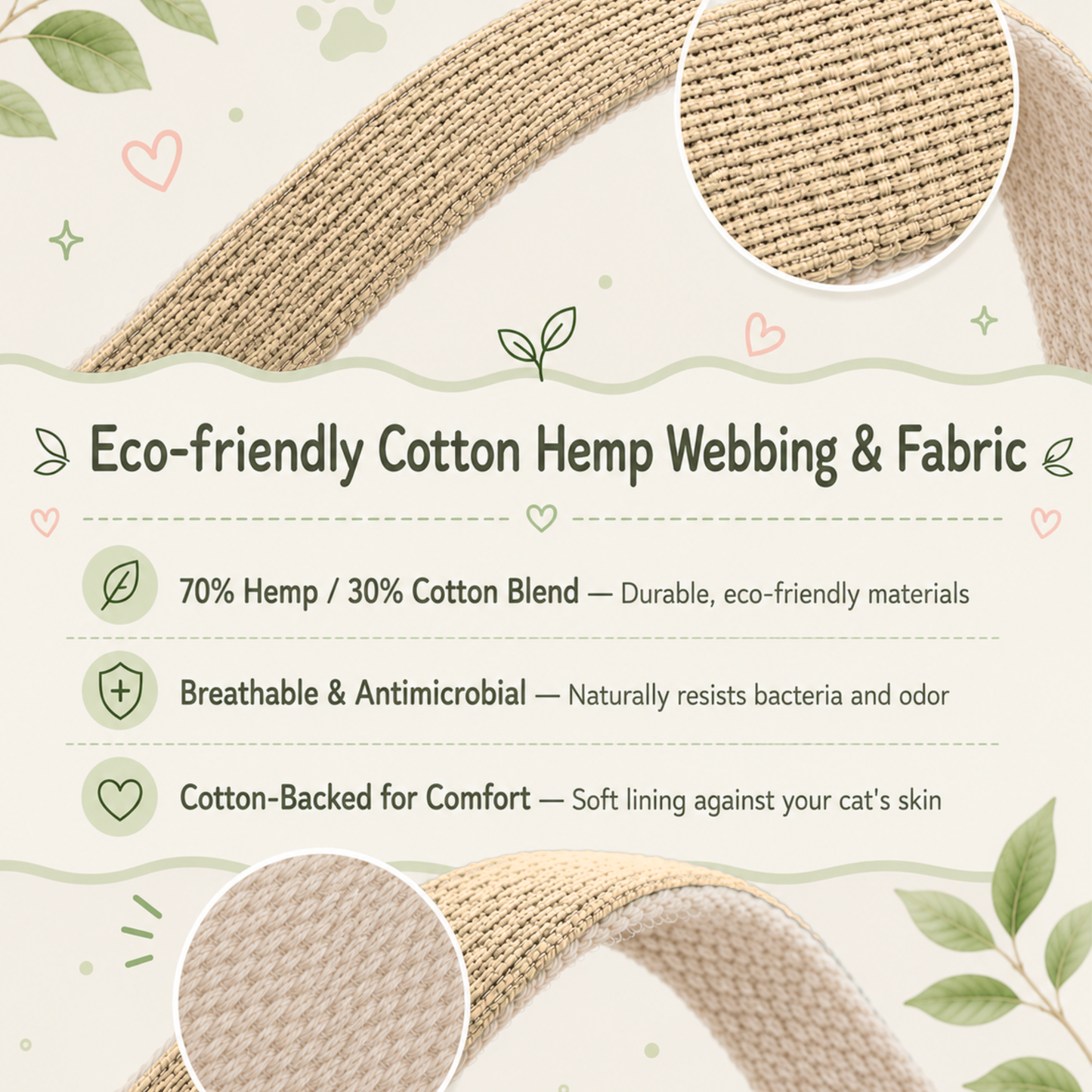 Tan Hemp Cotton Bowtie Cat Collar
