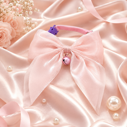 Darling Pink Satin Bow Cat Collar