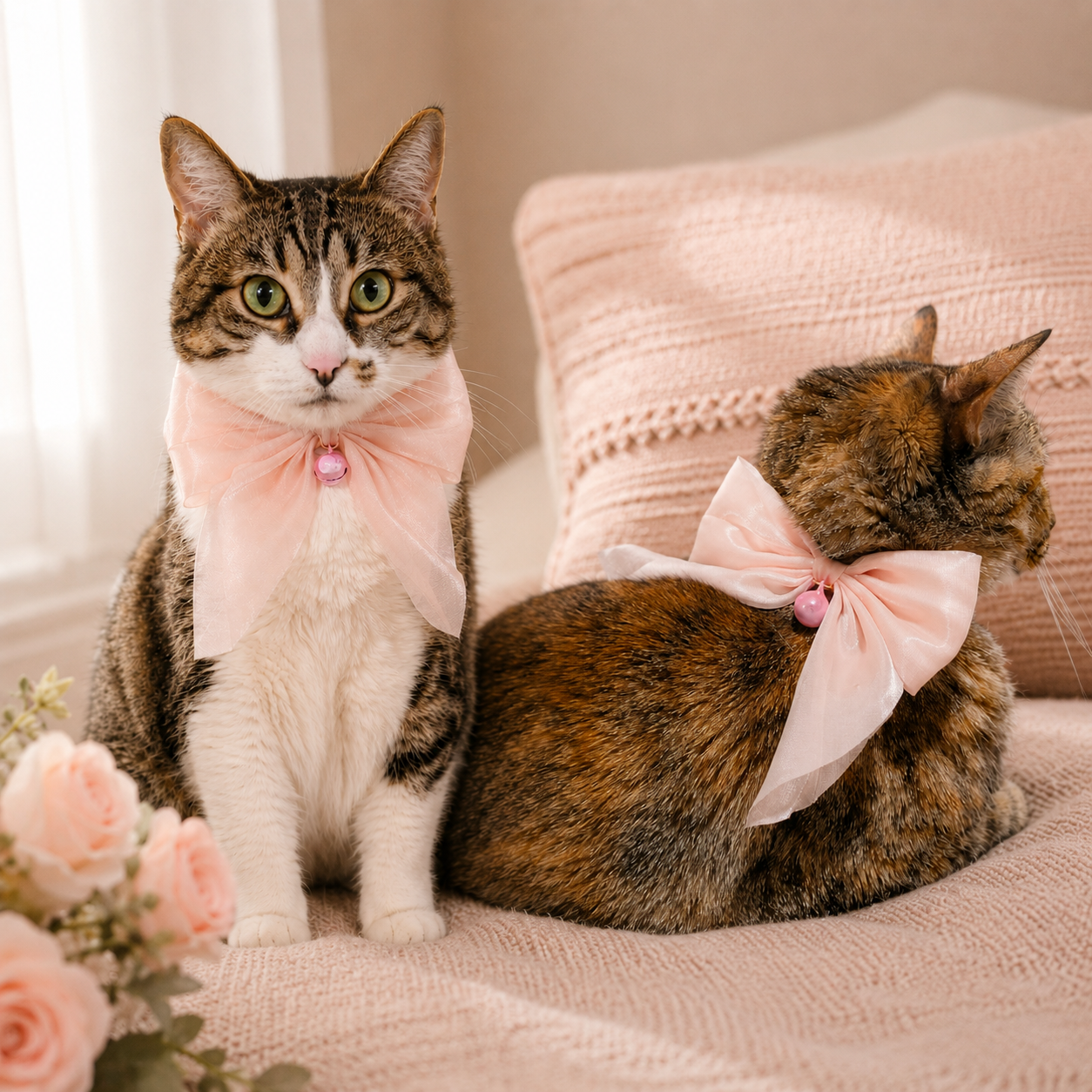 Darling Pink Satin Bow Cat Collar