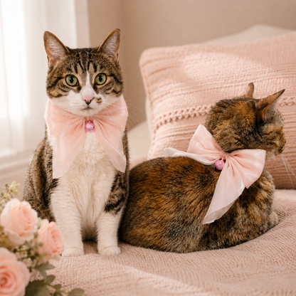 Darling Pink Satin Bow Cat Collar