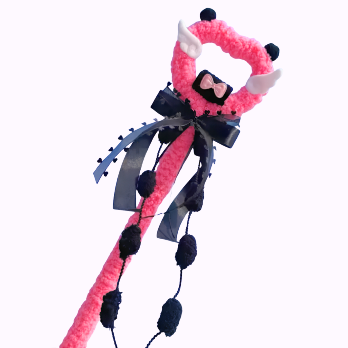Pink & Black Angel Wing Cat Wand Toy
